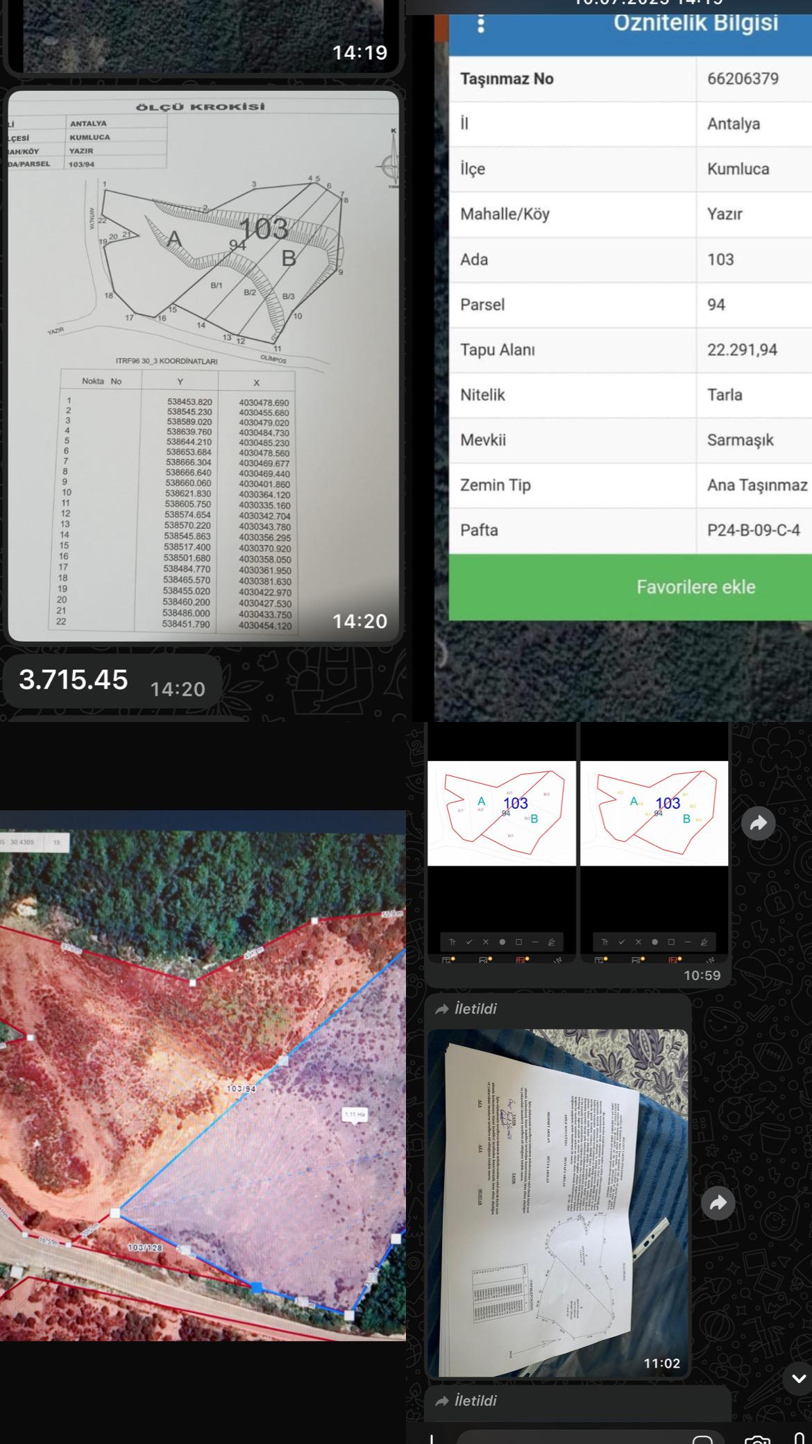 Satılık tarla Olimpos Kumluca Antalya